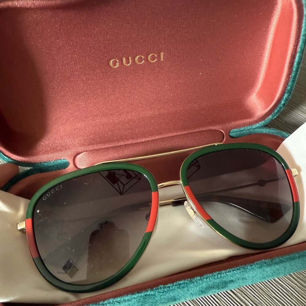 Gucci Red and Green Aviator Sunglasses